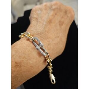 Horse Bit Chunky Gold Tone Bracelet With Cubic Zirconia Links